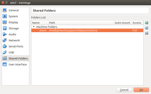 settings, shared folders